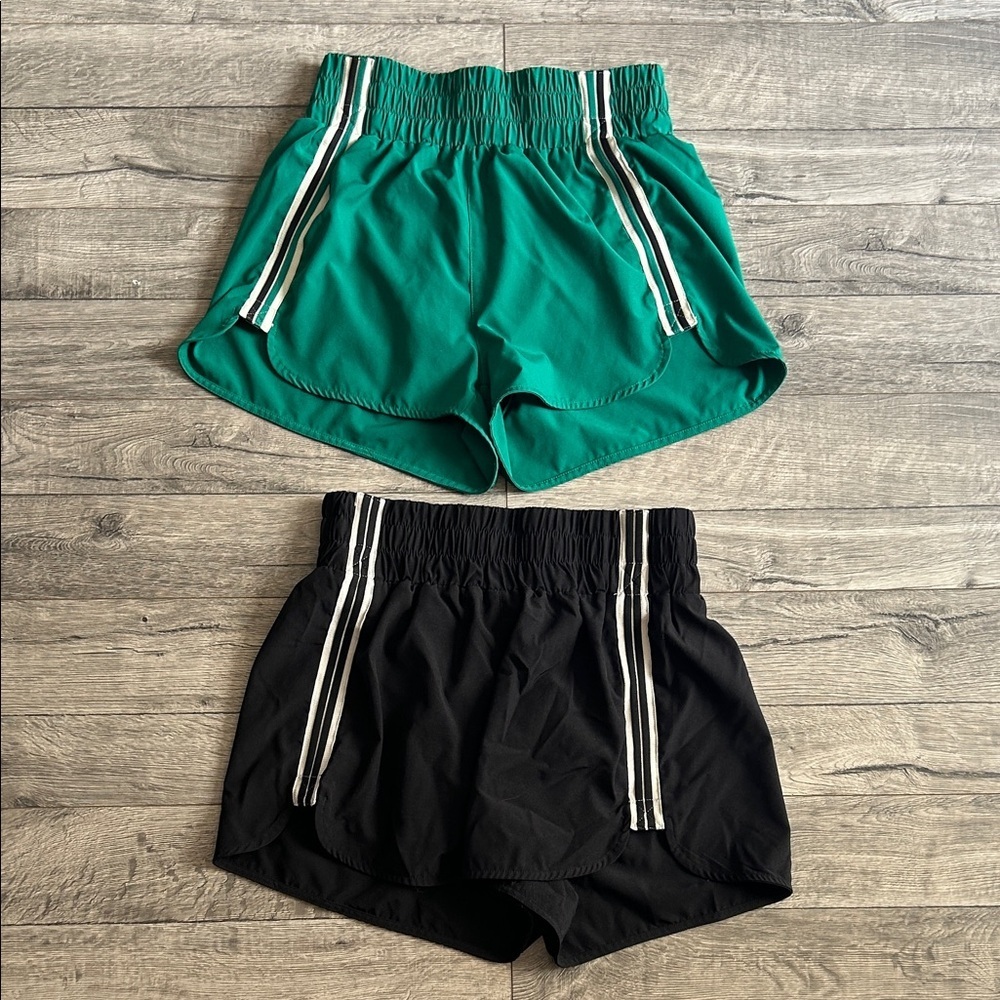 2 Pairs Pinkblush Green & Black Athletic Shorts.